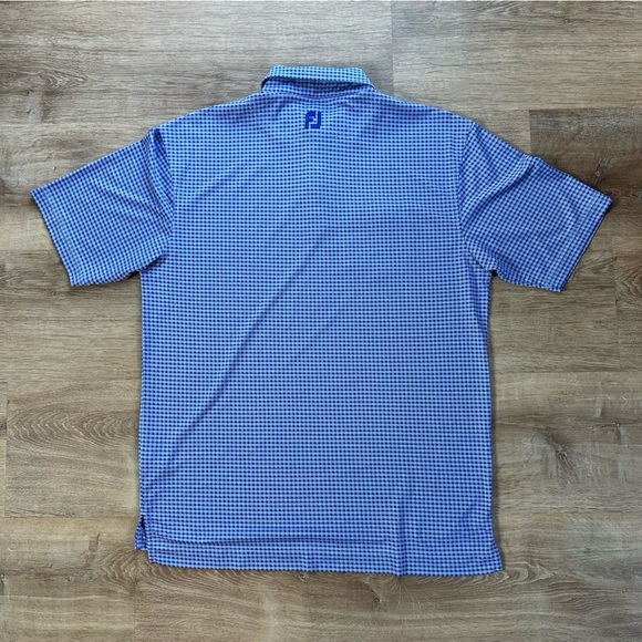 Footjoy Blue and White Gingham Patterned Golf Polo Size Large Mens - Picture 3 of 6
